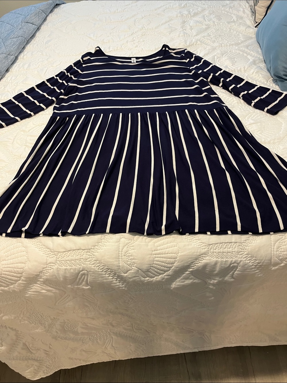 Zenana Outfitters Navy and White Striped Swing Top
